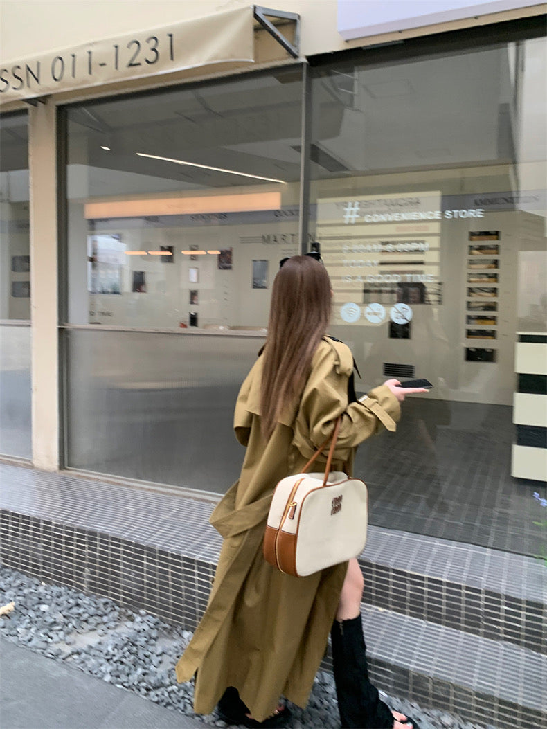 Khaki Trench Coat，Long Utility Coat