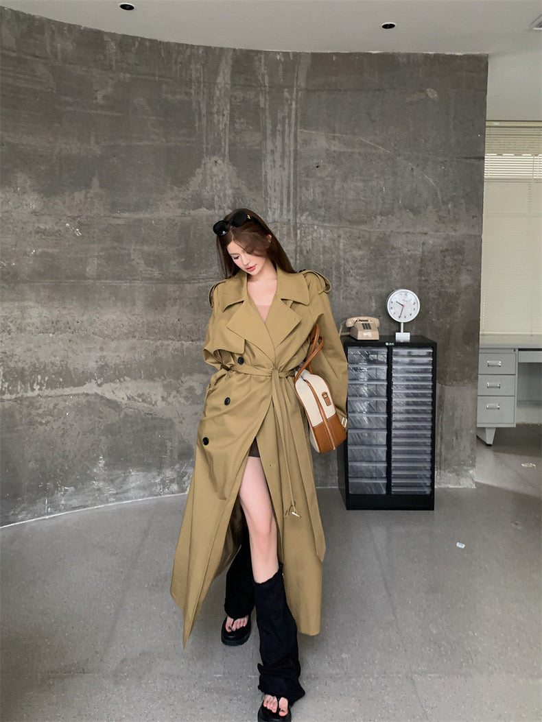 Khaki Trench Coat，Long Utility Coat