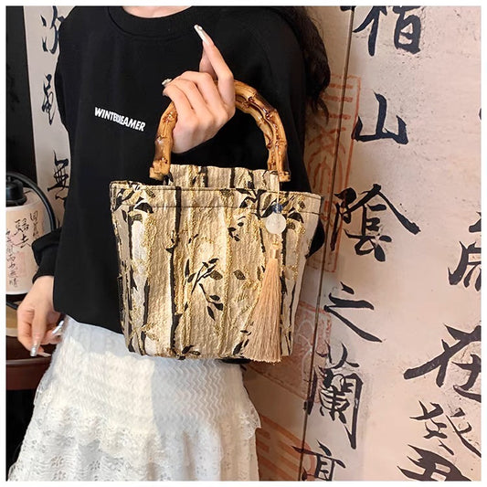 Comtemporary Chinese Style Bamboo-Handled Handbag.