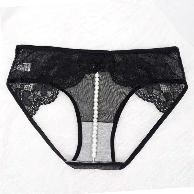 Ladies’ Lace Thong, Fashionable Beaded Strap, Sheer Transparent Design