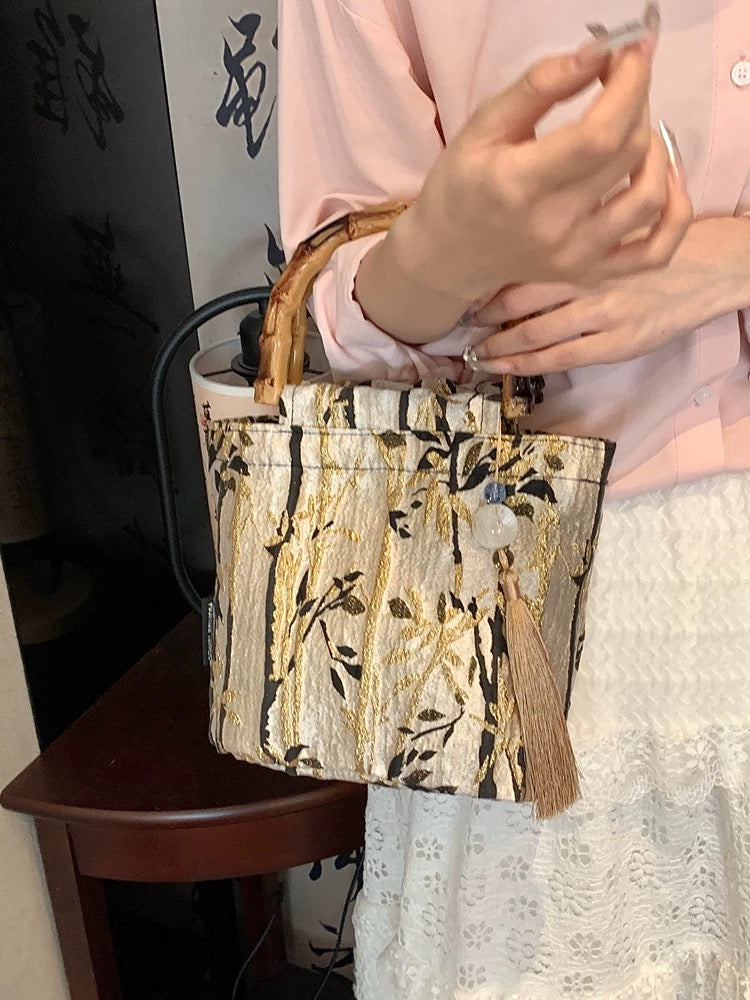 Comtemporary Chinese Style Bamboo-Handled Handbag.