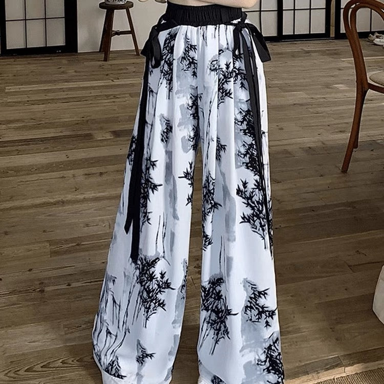 New Chinese-style loose wide-leg ice silk pants, lightweight casual Pants