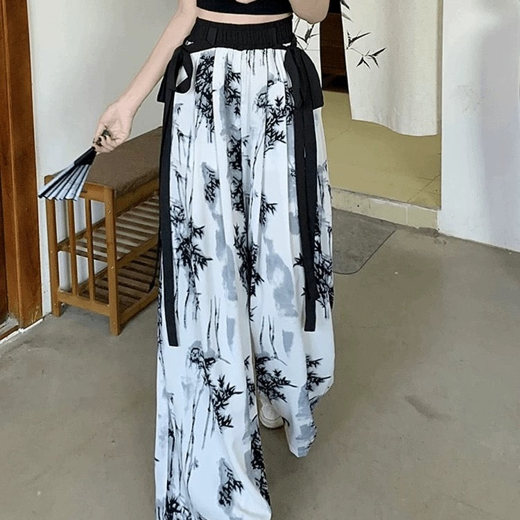 New Chinese-style loose wide-leg ice silk pants, lightweight casual Pants