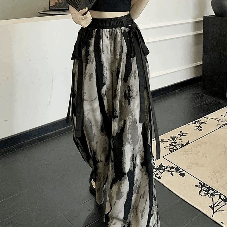 New Chinese-style loose wide-leg ice silk pants, lightweight casual Pants