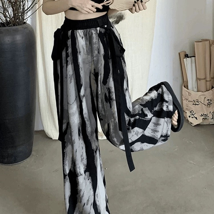 New Chinese-style loose wide-leg ice silk pants, lightweight casual Pants