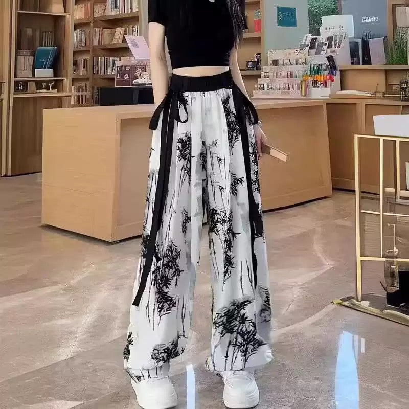 New Chinese-style loose wide-leg ice silk pants, lightweight casual Pants