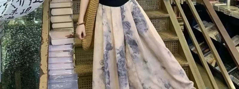 Chinese Style tie-dye, high-waisted wide-leg skirt pants